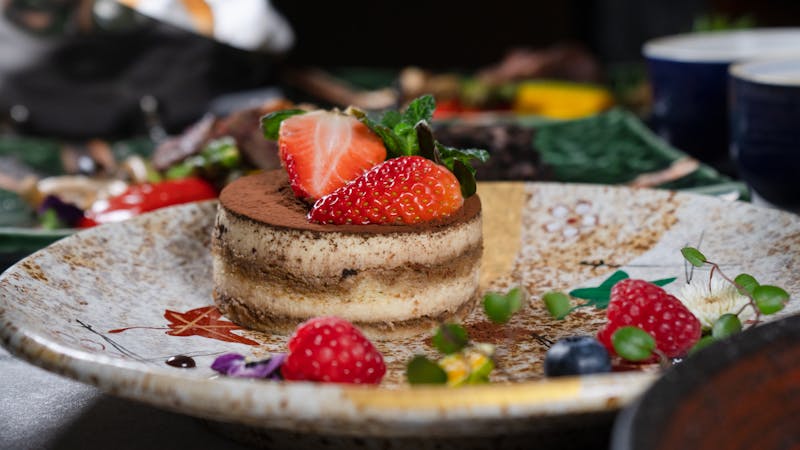 Classic Tiramisu dessert with cocoa dusting